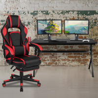 Flash Furniture BLN-X40D1904L-RD-GG Gaming Desk with Cup Holder/Headphone Hook/Removable Mousepad Top & Red Reclining Back/Arms Gaming Chair with Footrest